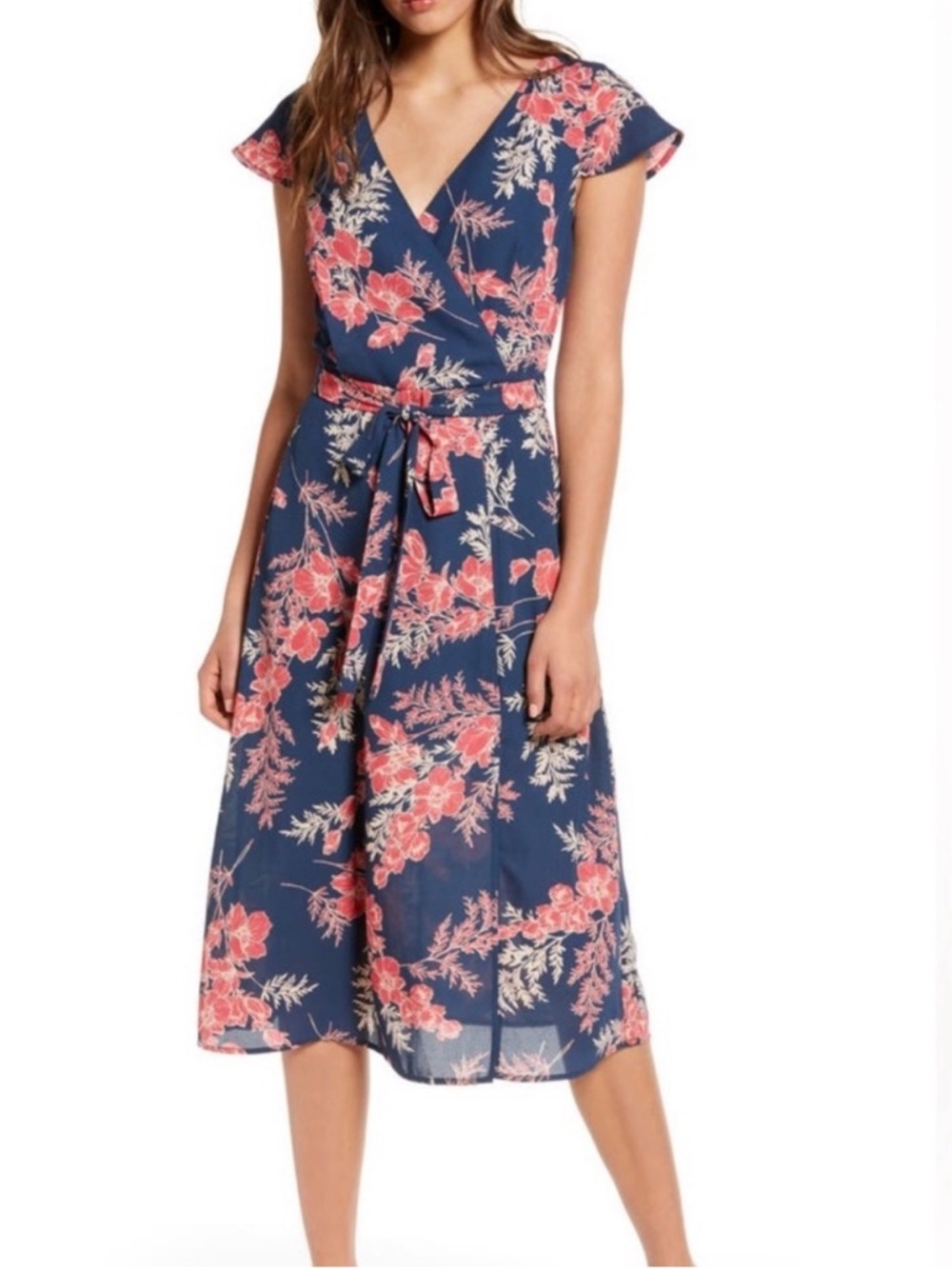 Row A Floral Faux Wrap Midi Dress